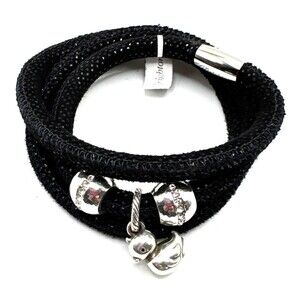 Brighton Woodstock Black Sparkle Triple Bracelet 23in NWT + Beads/ Duck Charm